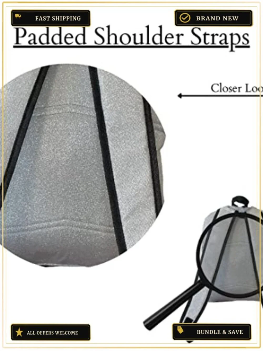 Canvas School Backpack with Glitter Foldable Lightweight Adjustable Straps for